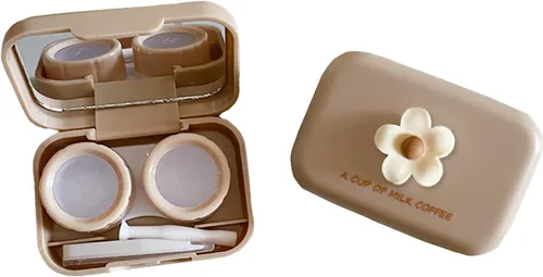 Paquete de 2 mini estuches para lentes de contacto, caja portátil para lentes de contacto, kit de viaje con espejo, pinzas, barra de herramienta