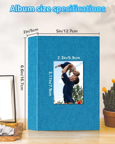 Miniatura 3 de Álbum de fotos Artfeel 4x6 con 100 bolsillos, álbumes de fotos deslizables, libro de recuerdos con cubierta de lino y ventana frontal, libro de Azul