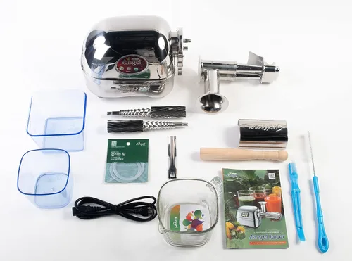 Miniatura 5 de AG-5500 Máquina de exprimir lento de prensa en frío de acero inoxidable premium, grado alimenticio SUS-304, fuerza de molienda 3HP, 82RPM