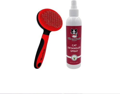 Warren London Paquete de spray desenredante para gatos con cepillo de clavijas para cabello enmarañado | Acondicionador sin enjuague para mascotas