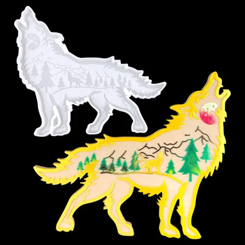 Miniatura 11 de Molde de resina de águila, moldes de resina de animales del bosque, aullando de lobo en la montaña, molde de posavasos de animales para resina