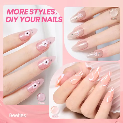 Miniatura 3 de Beetles - Juego de esmaltes de uñas de gel Jelly de 6 colores, tonos nude, rosa, marrón, con brillo y efecto de glitter, kit de esmaltes de gel