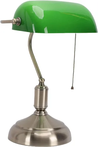 Miniatura 4 de Vintage Bankers Desk Lamp with Green Glass Shade & Pull Chain Switch, Plug in Table Lamp for Bedside, Study, 350° Adjustable