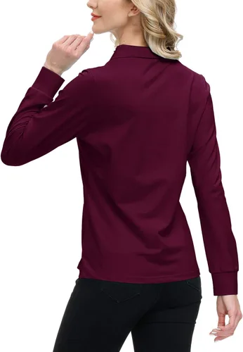 Miniatura 5 de JINSHI Polo de golf para mujer, de manga larga, con cremallera, deportiva, de secado rápido, atlética, casual, ajustada