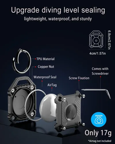 Miniatura 7 de Paquete de 4 soportes para Airtag (1ª y 2ª generación), IP68 resistente al agua, protección completa de 360°, fundas protectoras para sistema