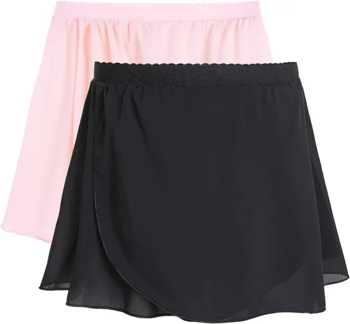 Domusgo Girls Ballet Dance Chiffon Skirt Pull On Ballerina Dancewear for 2-12 Years Old Kids Competition Party Pink Black