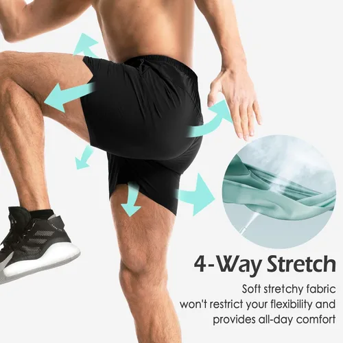 Miniatura 2 de Aolesy Pantalones cortos de gimnasio para hombre, de secado rápido, de 5 pulgadas, con bolsillos con cremallera, pantalones cortos deportivos
