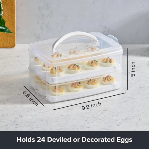 Miniatura 2 de Snapware (2 niveles, 24 huevos) contenedor de almacenamiento de huevos separados de plástico con tapa y asa, apto para congelador, lavavajillas