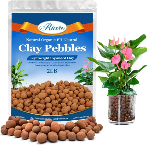 Riare - Guijarros de arcilla Leca orgánica de 2 libras para plantas, bolas de arcilla leca natural de 0.16 a 0.63 pulgadas, guijarros de arcilla