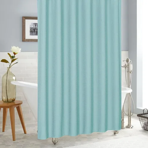 Miniatura 2 de MitoVilla Cortina de Ducha de Tela Waffle Verde Azulado, Cortinas de Ducha con Textura de Tejido Waffle Turquesa para Decoración de Baño Moderno