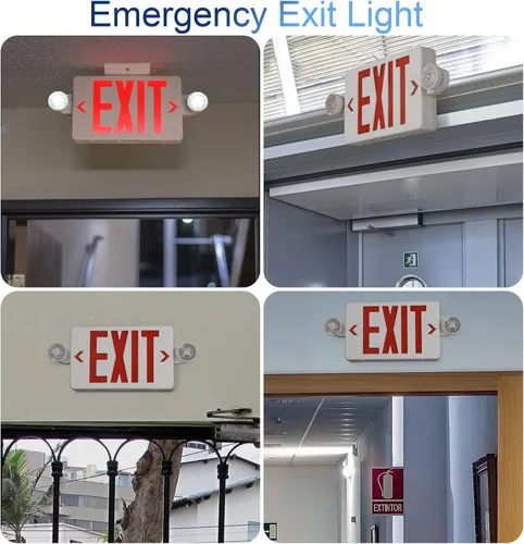Miniatura 5 de TANLUX Señal de Salida Roja con Luces de Emergencia, Luz LED de Salida de Emergencia con Batería de Respaldo, Listado UL, AC 120/277V, Combo