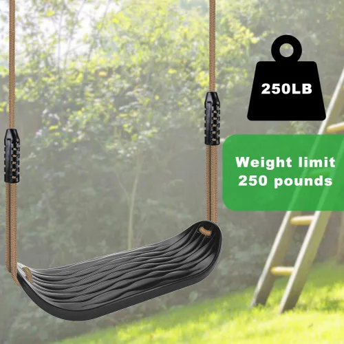 Miniatura 4 de SELEWARE Asiento de columpio de plástico, juego de columpio antideslizante para árbol con cuerda ajustable y 4 mosquetones, accesorios de juego