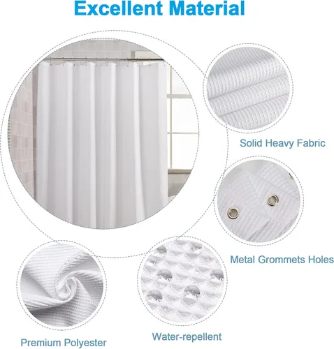 Miniatura 4 de AmazerBath - Cortina de ducha extralarga de 96 pulgadas, cortina de ducha de nido de abeja blanca extralarga, cortinas de ducha de tela para baño