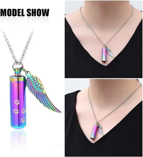 Miniatura 5 de shajwo Joyería de cremación, collares de urna con estampado de pata para cenizas humanas de mascotas, colgante de urna cilíndrica, recuerdo, collar