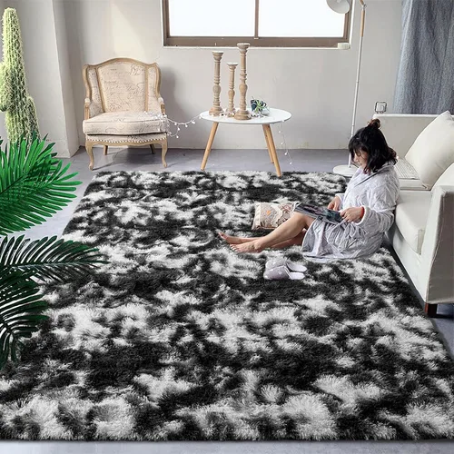 Miniatura 36 de DweIke Alfombras Shag Esponjosas Azules para Dormitorio Sala de Estar, 5x8 Grande Suave Felpa Tie-Dye Azul Cielo para Niñas y Niños, Alfombra Azul
