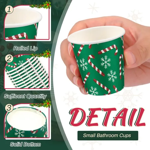 Miniatura 4 de Cunhill Paquete de 600 vasos de papel de Navidad de 3 onzas, pequeños vasos desechables para baño con diseño de copos de nieve de Papá Noel y pan