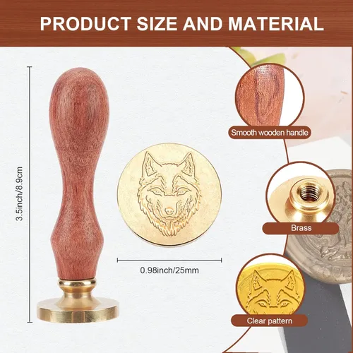 Miniatura 2 de MAYJOYDIY Sello de cera de lobo, cabeza de lobo, patrones de animales silvestres, sellos de cera de sellado de 0.98 pulgadas, sellos de latón