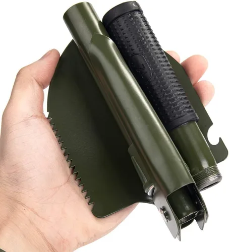 Miniatura 4 de Pala plegable de jardinería, pala militar para campamento, equipo de supervivencia, herramienta de enganche con bolsa de transporte, mango de metal