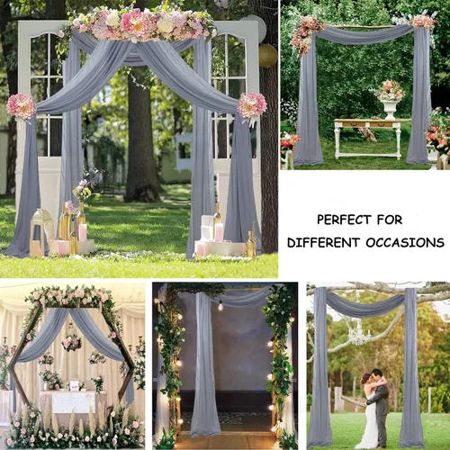 Miniatura 5 de FUHSY Tela de Drapeado para Arco de Boda Gris Cortinas Transparentes 2 Paneles 20 Pies Cortinas de Gasa para Telón de Fondo Cortina Swag