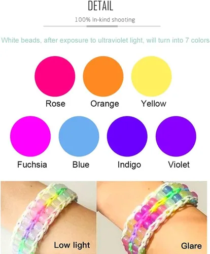 Miniatura 3 de Miraclekoo 1000 pcs UV abalorio Multi cambia de color uv reactivo abalorio Pony de plástico, brilla en la oscuridad, divertido para hacer/pulseras