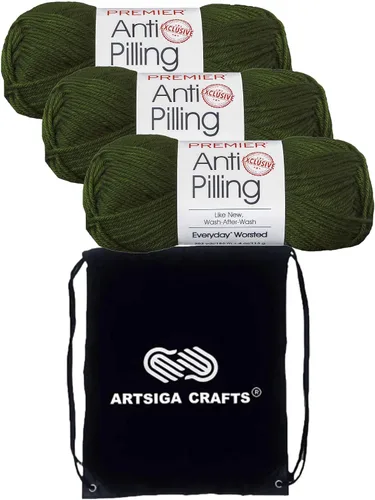 Miniatura 32 de Premier Yarns Everyday Anti-Pelusa Hilo Sólido Verde Pino DN100-8 (6-Madejas - Mismo Lote de Tinta) #4 Peso Estambre Acrílico para Tejer