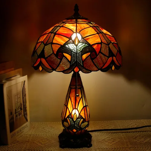 Miniatura 5 de Lámpara Tiffany de Vidrio Emplomado para Mesa de 12 x 19 Pulgadas Diseño Jarrón Madre e Hija Lámpara de Escritorio de Acento Luz Nocturna