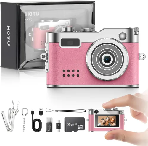 Miniatura 12 de HOTU Mini cámara digital con llavero, mini cámara Y2K de tamaño bolsillo, cámara pequeña de 2 MP 1080P con tarjeta de 8 GB, grabadora de video