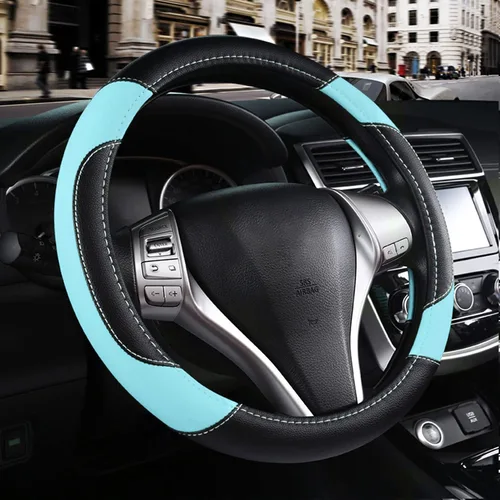 Miniatura 10 de Funda de cuero para volante de automóvil, protector antideslizante de cuero de microfibra transpirable, ajuste universal para la mayoría