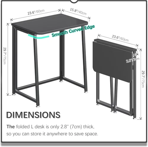 Miniatura 2 de 4NM Escritorio Pequeño Móvil Plegable de 23.6", Mesa de Computadora con Ruedas Plegable para Casa y Oficina, Mesa de Escritura y Estudio