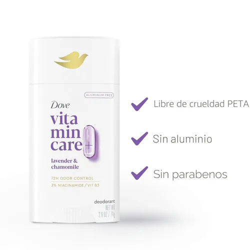 Miniatura 5 de Dove VitaminCare+ Desodorante en barra sin aluminio para protección de olores 72H Desodorante transpirable lavanda y manzanilla para mujeres, 2.6