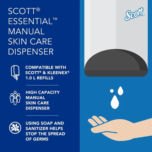 Miniatura 10 de Scott Essential Dispensador manual de cuidado de la piel de alta capacidad (92144), blanco, capacidad de 1.0 L, 4.85" x 8.36" x 5.43" (cantidad 1)