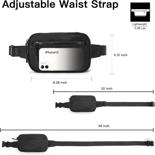 Miniatura 4 de Telena Riñoneras para mujeres y hombres, a la moda, con correas ajustables, negro, (0-black)