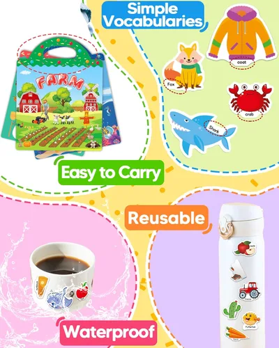 Miniatura 5 de Benresive Libro de calcomanías reutilizables para niños pequeños y calcomanías para niños, juguetes de viaje para niños, actividades