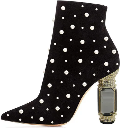 Miniatura 46 de FSJ Botas de tacón alto con punta puntiaguda para mujer, con tacón alto, con cremallera lateral brillante, estilo casual, para uso diario, zapatos