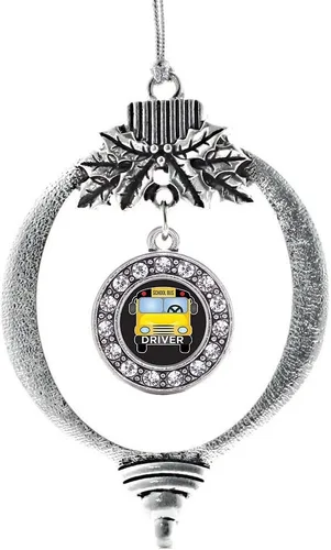 Miniatura 181 de Inspired Silver - Twin One - Adorno festivo de Navidad de plata - Adorno festivo de árbol de Navidad con dije de círculo y circonita cúbica
