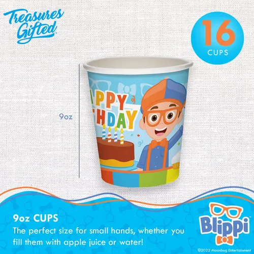 Miniatura 2 de Treasures Gifted Decoraciones de cumpleaños con licencia oficial de Blippi, vasos de papel de 9 onzas, 16 unidades, suministros de fiesta Blippi