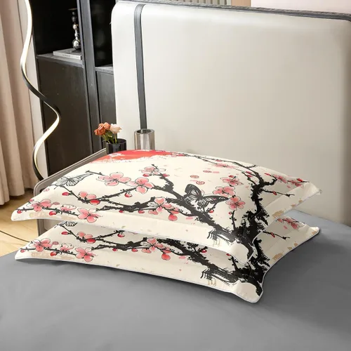 Miniatura 6 de jejeloiu Juego de funda de edredón de flores de cerezo 100% algodón, tamaño matrimonial, estilo japonés, juego de ropa de cama 100% algodón