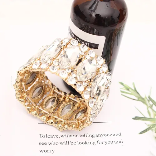 Miniatura 4 de Elegante brazalete elástico de doble fila con forma de marquesa de cristal para novia, joyería para mujer