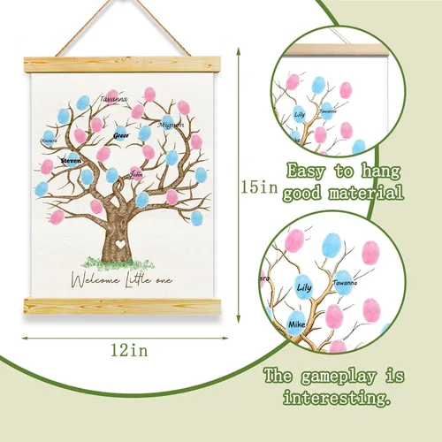 Miniatura 2 de QZCYU Libros de invitados de lienzo con huellas dactilares para revelación de género, decoraciones de baby shower, decoración de fiesta