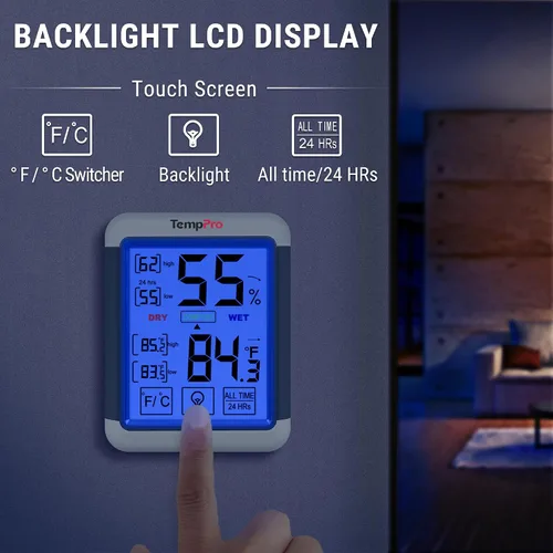 Miniatura 3 de ThermoPro TP55 - Higrómetro digital de interior, termómetro de 4 pulgadas con pantalla táctil y retroiluminación, termómetro de habitación / medidor