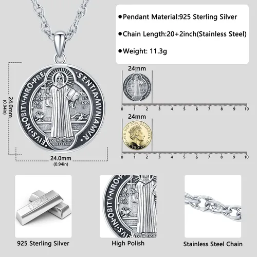 Miniatura 2 de Aniu Collar de plata de ley S925 de San MiguelSan CristópaloSan BenitoSan Jesús para hombres y mujeres, arcángel, RaguelUriel, colgante de amuleto