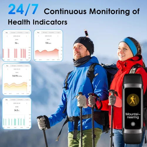 Miniatura 2 de Monitor de actividad física, frecuencia cardíaca 24/7, oxígeno en sangre, presión arterial, monitor de temperatura corporal, monitor de sueño, Negro