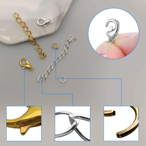 Miniatura 4 de 100 cierres de pinza de langosta y 100 cadenas extensoras con 100 anillos de salto abiertos, anillos de extensión extraíbles para collares