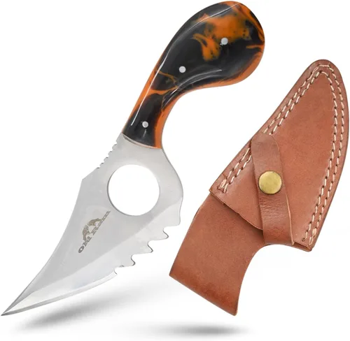 Miniatura 12 de Cuchillo desollador de hoja fija hecho a mano, 7.25 pulgadas en total, 4.25 pulgadas de acero inoxidable media hoja dentada, mango de resina, con bp