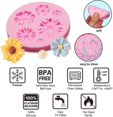 Miniatura 3 de Moldes de silicona con diseño de mariposa, 6 moldes de flores para chocolate, para tartas, fresas, hornear, cupcakes, arcilla de resina Moldes