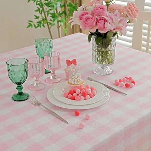 Miniatura 2 de Midsummer Breeze - Mantel rectangular para primavera, verano, San Valentín, Pascua, Navidad - Manteles de algodón Gingham de granja (55" x 70", rosa)