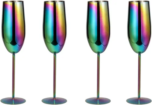Copas de champán de acero inoxidable, juego de 4 copas de vino irrompibles de 9.5 onzas, copas elegantes de tallo de vino, copas de tostado sopladas