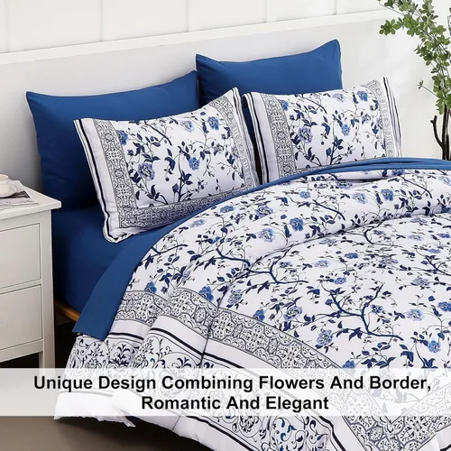 Miniatura 4 de Dobuyly Floral Comforter Twin Size Set, 5 Piece Bed in a Bag Blue Flowers on White Botanical Bedding Set, Soft Microfiber Bedding Comforter Sets for