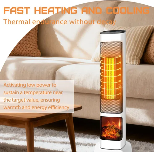 Miniatura 3 de Calentador de espacio para interiores, calentadores eléctricos de 1700 W con control remoto y termostato, 5 modos, temporizador de 9 horas, llama