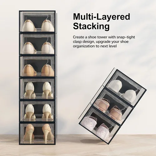 Miniatura 3 de 12 cajas de almacenamiento de zapatos, de plástico transparente apilable, organizador de zapatos para armario, contenedores de zapatos apilables